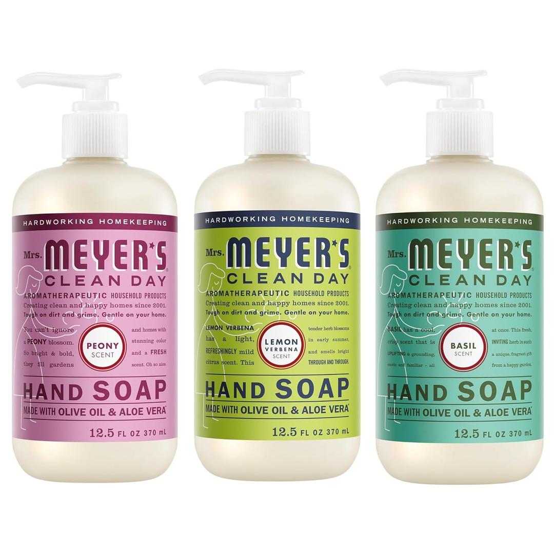 Mrs. MEYER'S CLEAN DAY Liquid Hand Soap Variety Pack 12.5 OZ Each, 3 Count (Lemon Verbena + Basil + Peony)