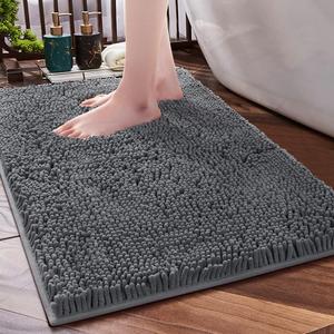 SONORO KATE Bathroom Rug 32"20", Non-Slip Bath Mat,Soft Cozy Shaggy Thick Chenille Bath Rugs for Bathroom,Plush Rugs for Bathtubs,Water Absorbent Rain Showers and Under The Sink (Dark Grey)