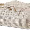 PHF 100% Cotton Waffle Weave Blanket King Size, Soft Lightweight Breathable Cozy Summer Blankets for Bed, Luxury Aesthetic Woven Bedding for Home Decor, 108"x90", Oatmeal