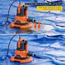 Pool Cover Pump, 1HP Submersible Water Pump with Detachable Base, Dual Outlets, Sump Pump For Pool, Hot Tubs, Pond, Orange