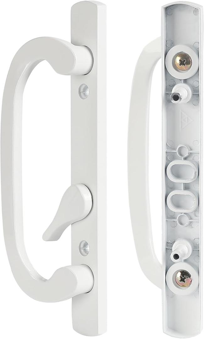 Sliding Patio Door Handle Set with Zinc Diecast I/E Pulls Only, Offset Thumbturn, Fits 1-5/8" to 1-3/4" Door Thick, 3-15/16" Hole Spacing, Non-Handed, White