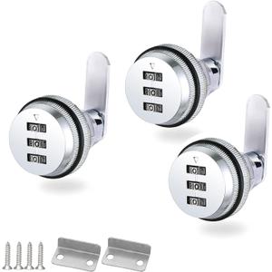 3 Pack Combination Cabinet Lock, Password Coded Cabinet Lock,Combination cam Locks with- Suitable for 1-1/8'' Cabinet Deposit Box Mailbox (Silver, 3pcs for 0.3-0.9 inch)