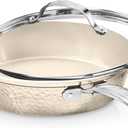 GOTHAM STEEL Hammered 10 Inch Non Stick Frying Pans with Lid, Frying Pans Nonstick with Lid, Non Toxic PFOA PFOS Free, Skillet Pan for Cooking, Induction Oven and Dishwasher Safe  Cream