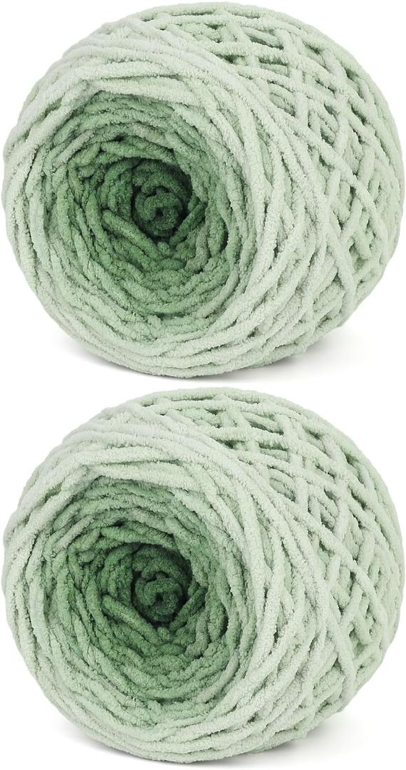 Katech Fluffy Ombre Yarn for Crocheting-2 Pcs of 285g/10.05oz-#6 Super Bulky Velvet Chenille Yarn for Knitting, Soft Fuzzy Gradient Cake Yarns for Baby Blanket, Scarf, Throw Pillow, Doll, hat(Cyan)