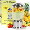 Drink Dispenser with Ice Chambers, Lemonade Tea Water Dispenser with Spigot, Stainless Steel Beverage Jar Jug, Perfect for Home Parties, Weddings, Gifts & Events (Silver, 3, Gallons)