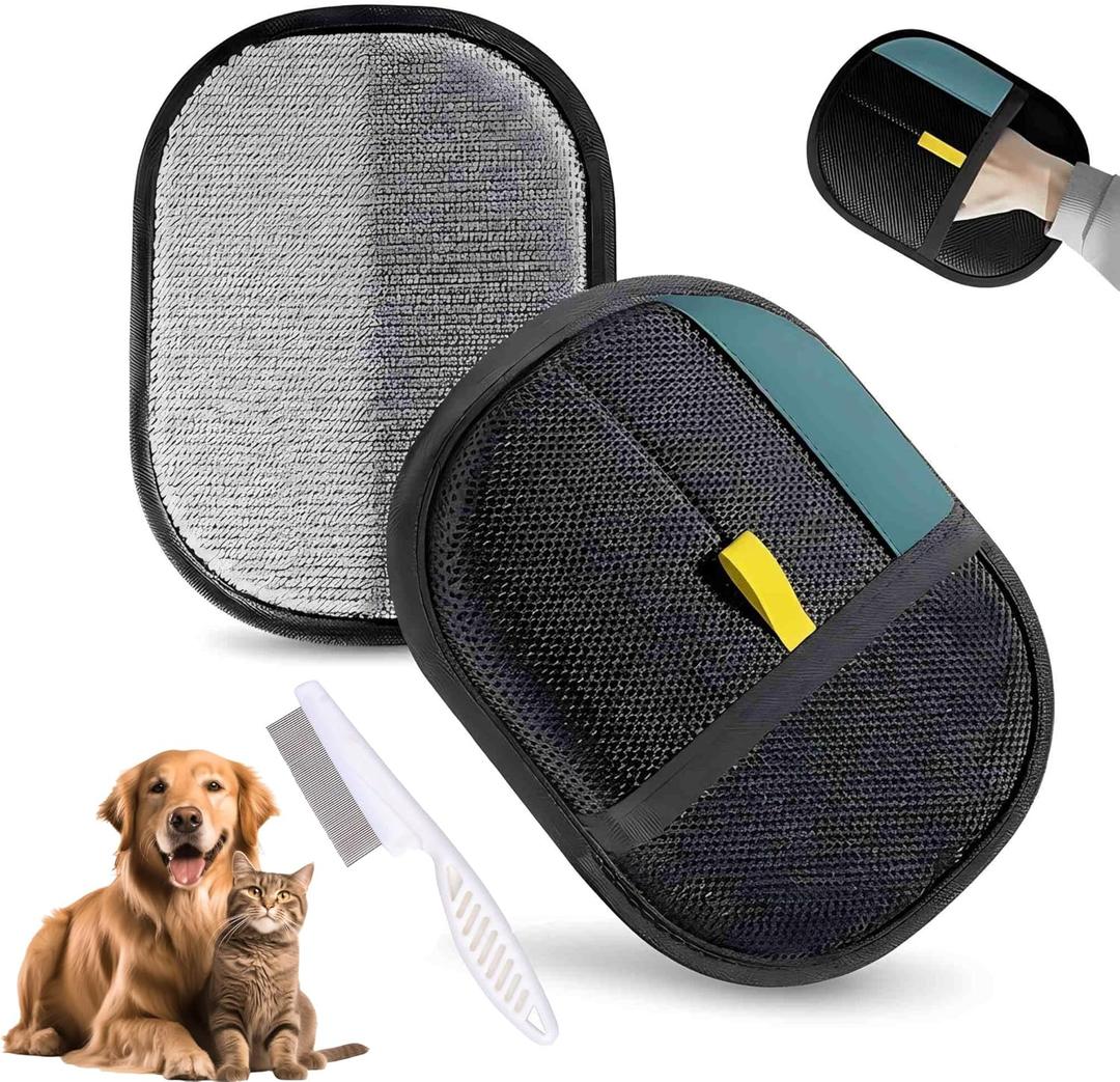 Pet Hair Removal Glove & Lint Mitt for Dogs, Cats - Electrostatic, Reusable & Washable Deshedding Grooming Mitt for Furniture, Car Seats, Couch, Carpet, Bedding