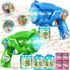 Bubble Gun Machine for Kids 4-8: 2-Pack Automatic Bubble Guns with 2 Bottles Refill Solution - Summer Outdoor Toys Bubble Blaster Maker Blower for Easter Party, 3x8x7 inches