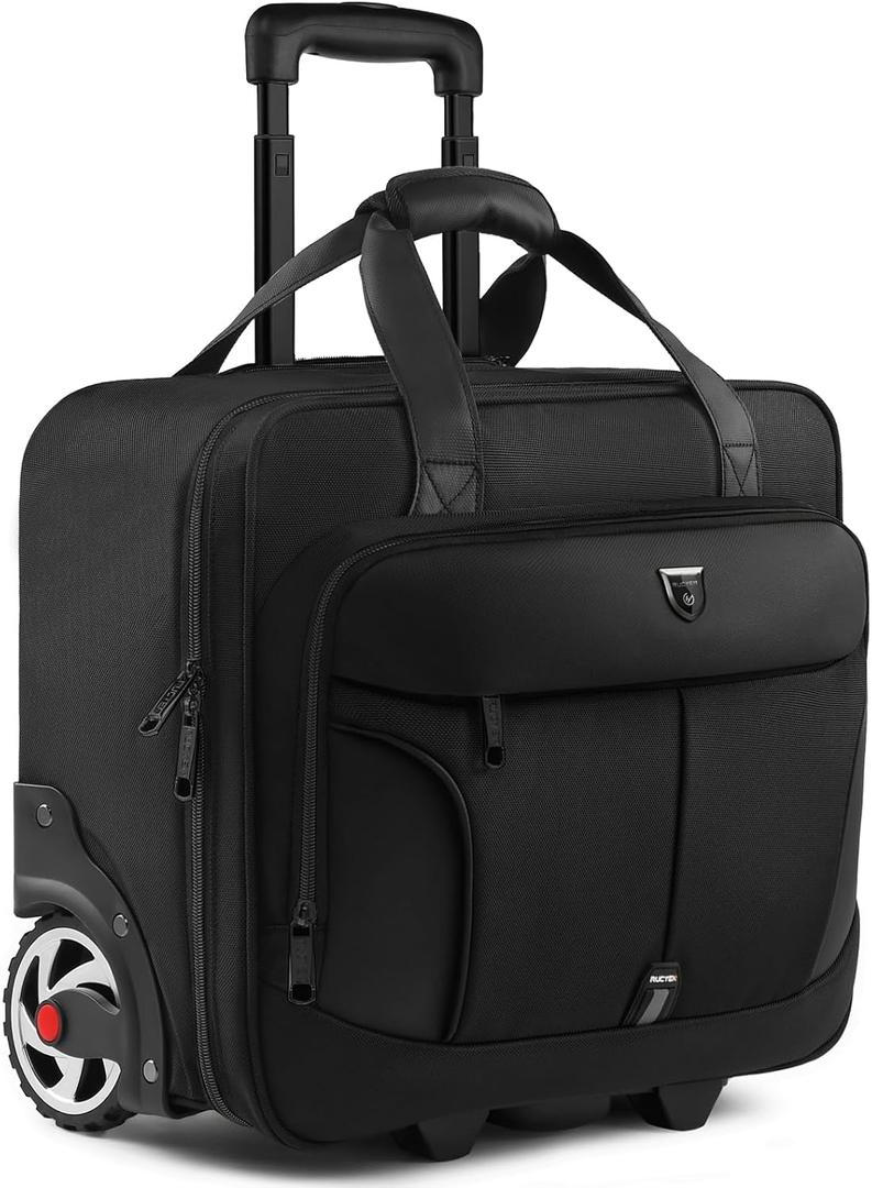 RUCYEN Rolling Laptop Bag,Rolling Briefcase for Men & Women,Laptop Briefcase on Wheels,Carry On Bag for Business Travel (15.6 inch, Black+Black Zipper)