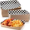 60 Pcs Disposable Black White Checkered Paper Food Trays 5 lb Heavy Duty Kraft Paper Food Serving Boats 10.2 x 7.1 x 2 Inch Nacho Taco Hot Dog Chips Snack Hamburger Holder for Party