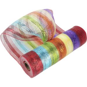 MEEDEE Rainbow Deco Mesh 10 Inch Rainbow Mesh Ribbon Fabric Mesh Roll Decorative Mesh Wreath Supplies for Birthday Rainbow Wreath Front Door Mesh Wreath (30 Feet)
