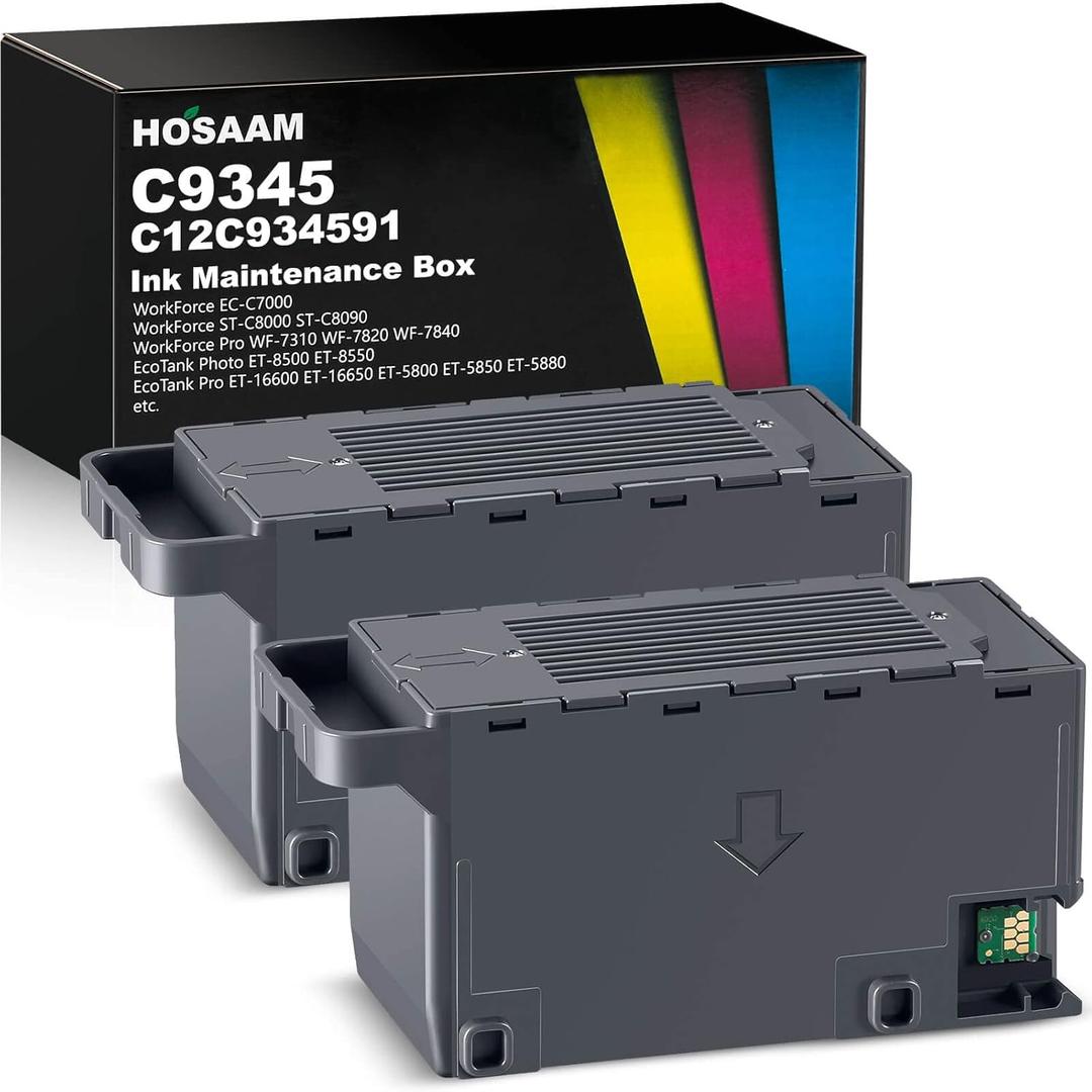 C9345 Ink Maintenance Box Replacement for WF-7840 ET-16650 ET-16600 ET-8550 ET-5850 ET-5880 ET-8500 WF-7820 WF-7310 ET-5800 EC-C7000 ST-C8000 ST-C8090 Printers (C12C934591/PXMB9/C9345)(2 Packs)