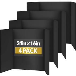 Trifold Poster Board,4 Pack 24" x 16" Black Corrugated Poster Boards,Display Board,Perfect for School Projects, Science Fairs, Event Displays, and Business Presentations