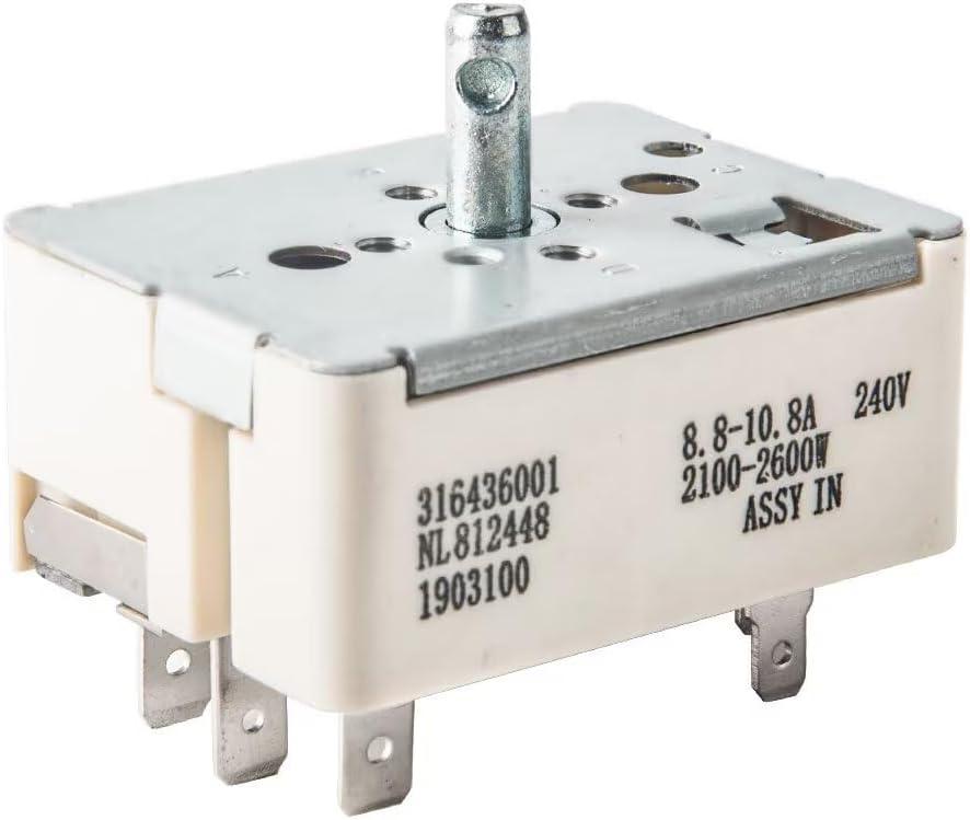 316436001 OEM Infinite Switch Compatible with Frigidaire and Affiliated Brands Replaces Parts 316021501, 1155395, EA1145040, AH1145040, White, NT-R68C