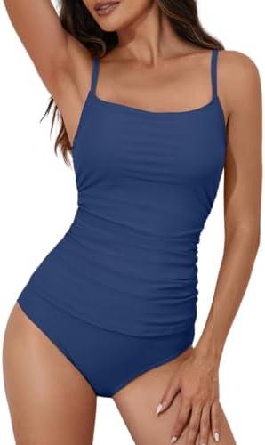 Eomenie Women's Swimsuit Tankini Tummy Control Bathing Suits Two Piece Full Coverage Slim Swim Suits with High Waisted Bottom size L