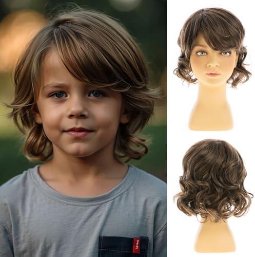 RicHyun Short Wavy Brown Kids Wig Synthetic Fluffy Boys Wig Cosplay Halloween Costume Party Use