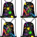 Yiyiring 16 Pcs Glow in the Dark Gift Bags Neon Treat Drawstring Bags for Glow Party Supplies Birthday Travel Camping Decor(Neon Party)