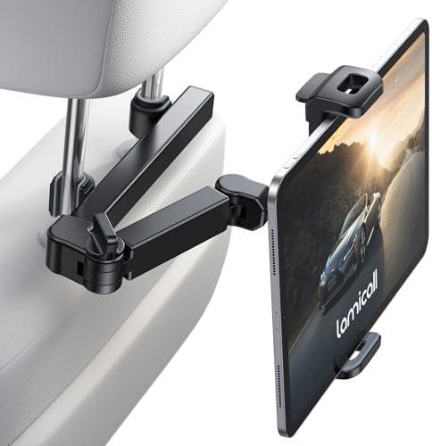 Lamicall Car Headrest Tablet Holder - [3 in 1 Extension Arm] Adjustable Tablet Car Mount for Back Seat, Road Trip Essentials for Kids, for 4.7-11" Device Like iPad Pro, Air, Mini, Galaxy, Fire, Black