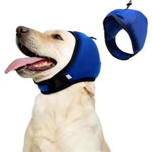LIANZIMAU 2CM Noise Reduction Padding Dog Ear Muffs Noise Protection Comfort Calming Hoodie for Fireworks Anxiety Adjustable Dog Ear Covers for Grooming with Elastic Eye Strap Polyester, Small