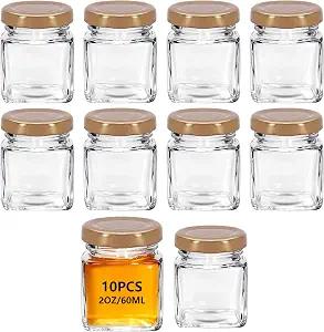 eispap 10Pcs 2oz Square Mini clear Glass Jars Small Honey Jars with Lids for Spice Canning Mason Gifts Candy Honey Wedding Party Favors DIY Crafts Food Storage 4.5 x 5.6cm (10, Rose Gold lid, Mini)