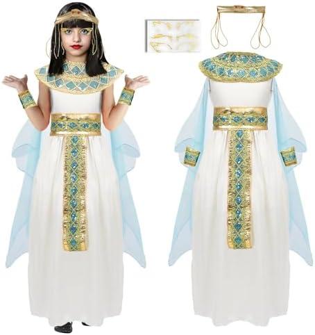 Cleopatra Costume for Kids Egyptian Costume Girls Dress Accessories Egypt Queen Outfits for Halloween Cosplay, Large