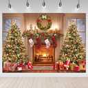 Mocsicka 7x5ft Christmas Fireplace Backdrop Winter Xmas Eve Family Party Photography Decorations Background Christmas Tree Gifts Garland Christmas Fireplace Photo Prop Supplies