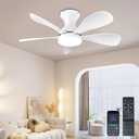 Ceiling Fans with Lights and Remote/APP Control, 33 Inch Low Profile Flush Mount Ceiling Fan with 3 Colors Dimmable LED, Reversible 6 Speeds DC Motor for Outdoor Patio, Kids Room, Bedroom White