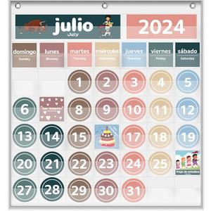 Monthly Calendar Pocket Chart for Classroom, Printed Days of The Week with Cards, Learning for Home or Kindergarten, Teacher Must Have Supplies That Fits Any School Décor (Spanish White)