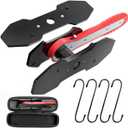 Brake Caliper Compression Tool Kit, Caliper Piston Compressor Tool, 360 Ratchet Piston Press with 4 Hooks & 2 pcs Large Steel Plate for Single Twin Quad Sextuplet Piston Disc Brake Caliper (Red)