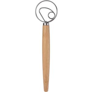 Danish Dough Whisk Wooden Bread Whisk With Stainless Steel Dough Hook - Dough Mixer Hand Tool & Sourdough Bread Making Tools and Supplies(Single turn,Long)