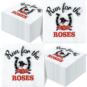 100 Pcs Derby Cocktail Napkins Kentuck Napkins Run for the Roses Horse Race Cocktail Beverage Supplies for Derby Day Party Supplies