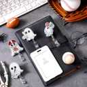 2 x Geyoga 4 Pcs Halloween Badge Reel Glitter Sport Ghost Glow in The Dark Retractable ID Badge Holder with Alligator Clip Horror Spooky Name Tag Holder Gifts for Sports Lovers Nurse Medical Teacher