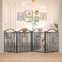 BHG Metal No-Assembly Freestanding Dog Gate with Door Walk Through, Extra Wide 96", Extra Tall 32" Pet Gate, Accordion Puppy Folding Playpen Dog Fence for Indoor & Outdoor, with 2PCS Support - Black