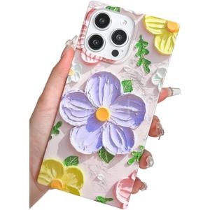 Elegent Girly 3D Flower Compatible with iPhone 11 Rectangle Edge Case, Cute Floral Pattern Slim Soft TPU Protective Bumper Cases Cover(Purple,11)