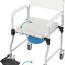 Bedside Commode Chair with 4 Lockable Wheels, 3 in 1 Wheelchair for Bathroom, Portable Toilet with Arms, Padded Seat, Footrests, Backrest for Elderly, Disabled Handicap & Seniors