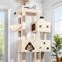 Globlazer Extra Large Cat Tower, 81-inch Tall Cat Tree for Big Cats 20 lbs, XXL Heavy Duty Cat Scratching Tower for Indoor Adult Cats with 3 Cat Condos, 8 Scratching Posts, F81, Beige