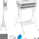 VEVOR Dog Bathtub, Elevated Dog Bath Tub, 2 in 1 Collapsible Pet Bathing Grooming Wash Station, Portable Foldable Space-Saving, Built-in Drain Outlet with Drain Hose for Small Pet Cat, Gray & White