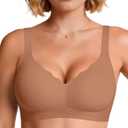 Vertvie Women Seamless Jelly Bras No Underwire Supportive Wireless Push Up Full Coverage Bralette Comfy Scalloped T-Shirt Bra (Medium)