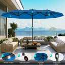AreShark 13 FT Patio Umbrella with Solar Lights, Double-Sided Outdoor Table Umbrellas with Crank, Large Rectangular Market Umbrella for Porch, Lawn, Pool, Backyard, Royal Blue