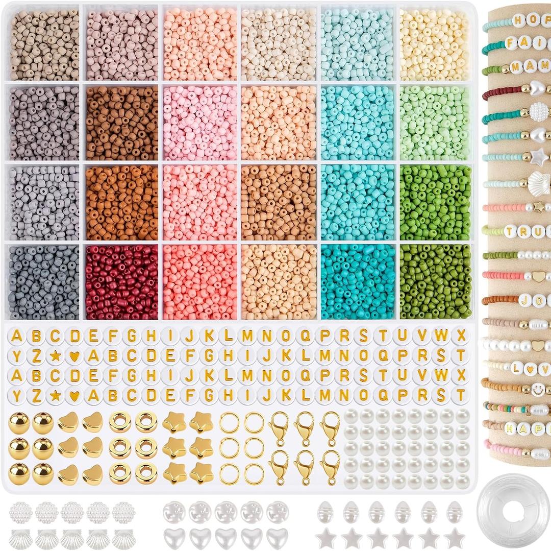 3mm Glass Seed Beads for Jewelry Making, Friendship Bracelet Making Kit for Girls Adults, 24 Colors Bead Bracelet Kit for DIY Crafts Gifts