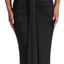 Women Deep V Neck Ruched Maxi Dress Sleeveless Halter Gown Cocktail Evening Formal Dresses (Small, Black)