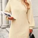 PRETTYGARDEN Women's Long Sleeve Sweater Dress 2024 Fall Knit Turtleneck Sweaters Pullover Loose Mini Dresses (Apricot, Medium)