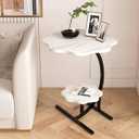 2 Layers Flower Shape Marble Texture Small C-Shaped SideTable,Snack Side Table, End Table for Sofa Side Table,Bedside Table for Living Room Kitchen Garden Bedroom