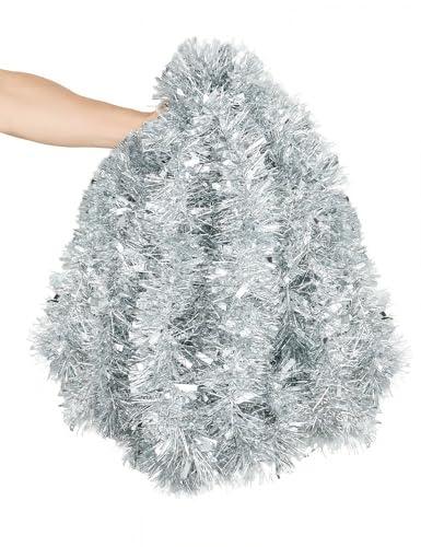 50FT Christmas Tinsel Garland, Silver Thick Metallic Twist Garland for Xmas Tree, Holiday Party Decorations, Shiny & Flexible Indoor Outdoor Festive Streamers for Mantel, Stairs & DIY Crafts