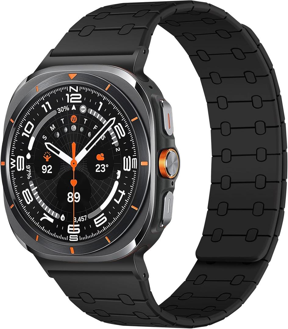 Amizee No Gap Band Compatible with Samsung Galaxy Watch Ultra (2025/2024) Band 47mm, 22mm Magnetic Sport Silicone Strap for Women Men, Black