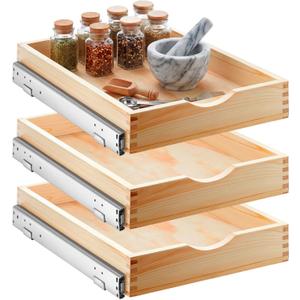 Sintuff 3 Pack Wooden Pull out Tray Cabinet Organizer Gentle Close Roll out Shelves for Kitchen Cabinets Fully Assembled Slide Pantry Shelves (15'' X 21'')