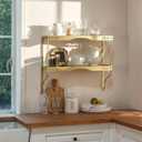 Elegant Gold Wall Shelf 2 Tier Decorative Metal Storage Floating Shelf with Openwork Floral Pattern, 20" x 24", 24.02" x 20.28"