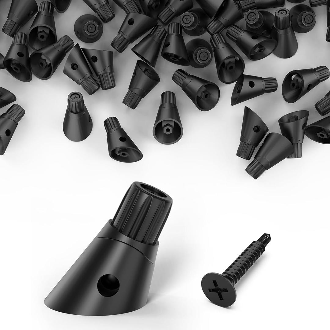 BLIKA 30 Pack Adjustable Baluster Connectors for Round Aluminum Balusters, 3/4" Black Anti-UV Baluster Connectors with Screws for 29~45 Stairs, No Drilling, for Deck Handrail Staircase Balusters