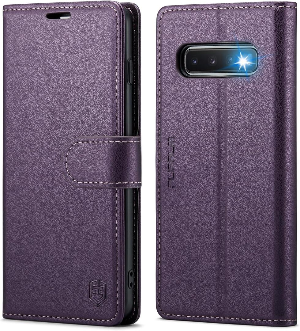 FLIPALM Wallet Case for Samsung Galaxy S10+/S10 Plus 6.4", RFID Blocking Credit Card Holder, PU Leather Folio Flip Kickstand Protective Shockproof Cover for Samsung S10+ (Purple)