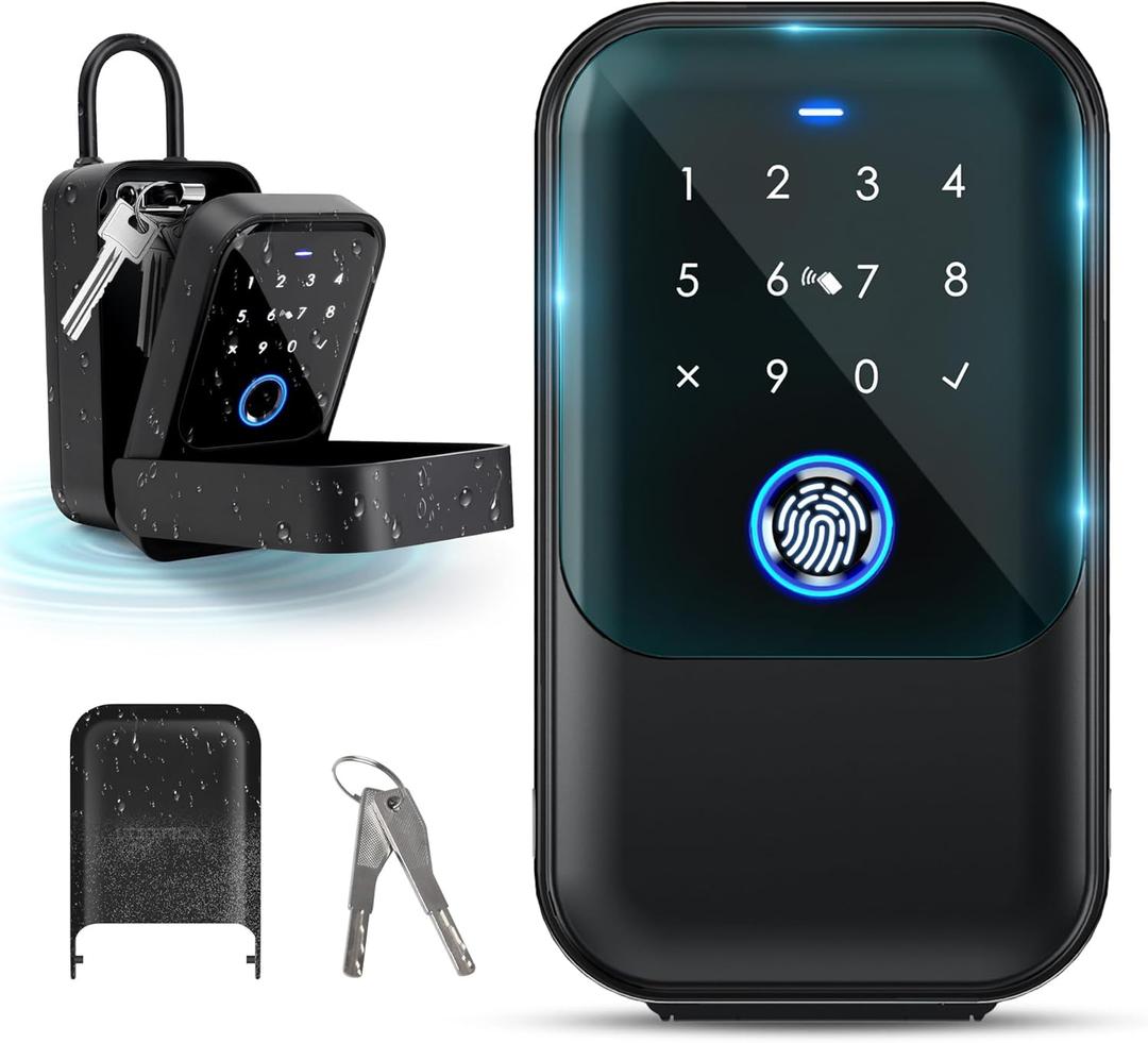 Smart Key Lock Box, Bluetooth Fingerprint Lock Box with Tuya APP Control, Fingerprint Recognize & Multiple Code Types, Security Key Lock box for Outside, Owner, Realtor, Airbnb (New Version)