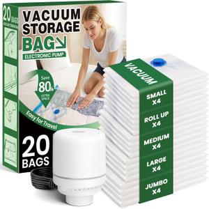 FUNFERY 20 Pack Vacuum Seal Bags for Clothing Travel,Vacuum Storage Bags with Pump,Compressing Packing Bag for Clothes,Blankets,Comforters,Home Storage,Space Saving Bag for Moving Supplies-Combo Set